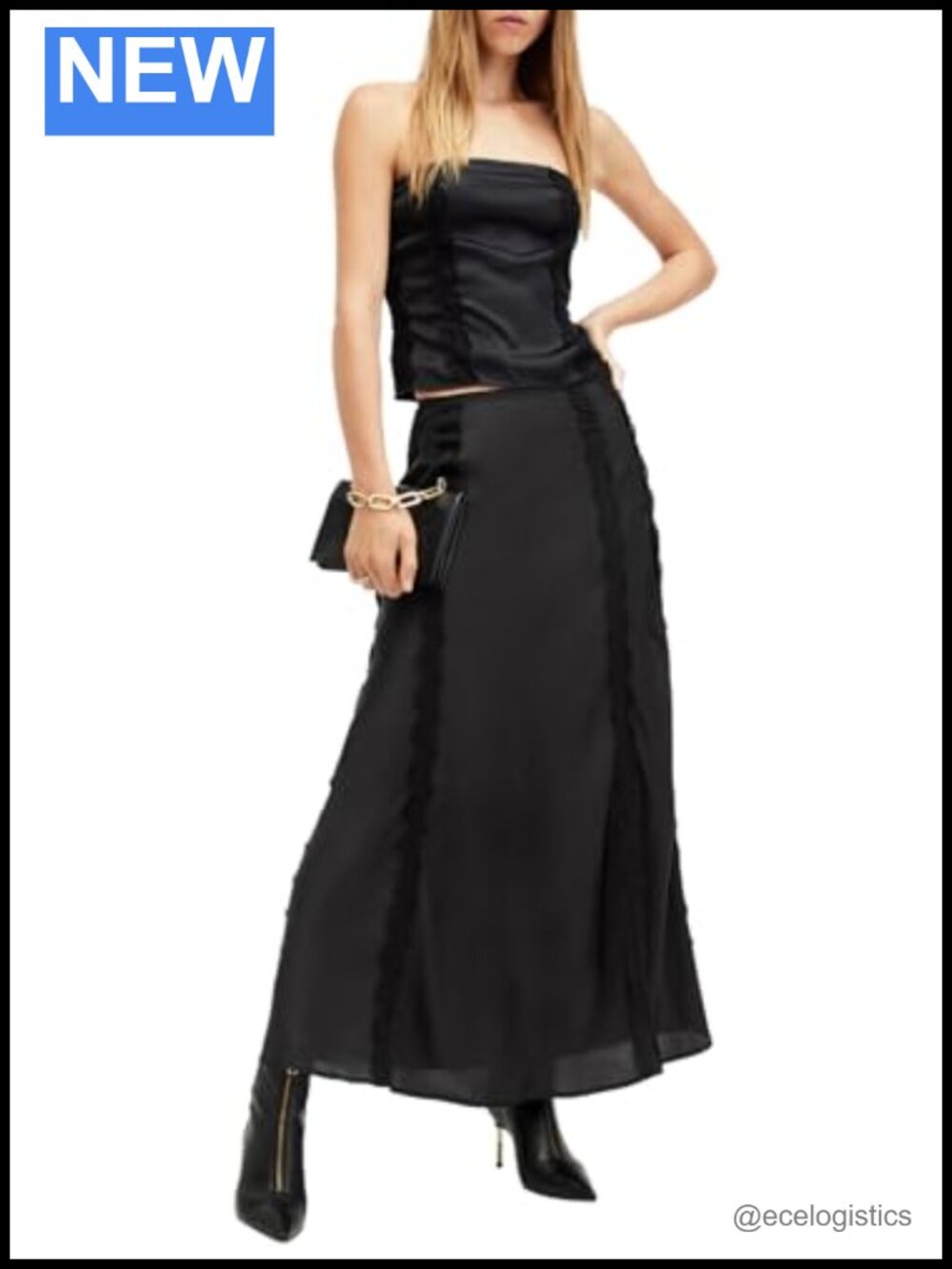 Women's Satin Maxi Skirt Straight Hemline Zipper Mid Rise